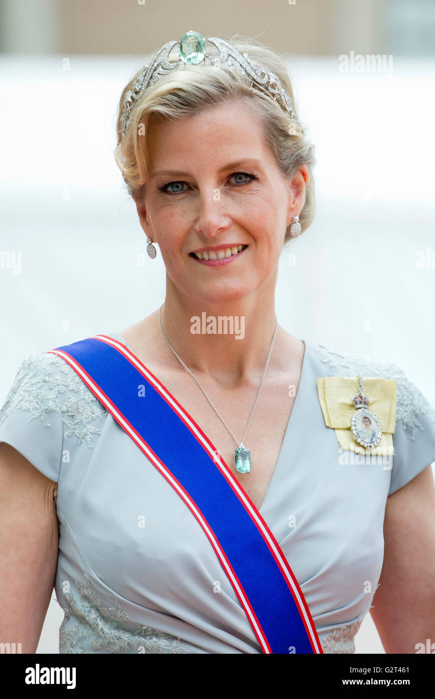 Sophie, Gräfin von Wessex, besucht die Hochzeit von Prinz Carl Philip von Schweden und Sofia Hellqvist Stockfoto