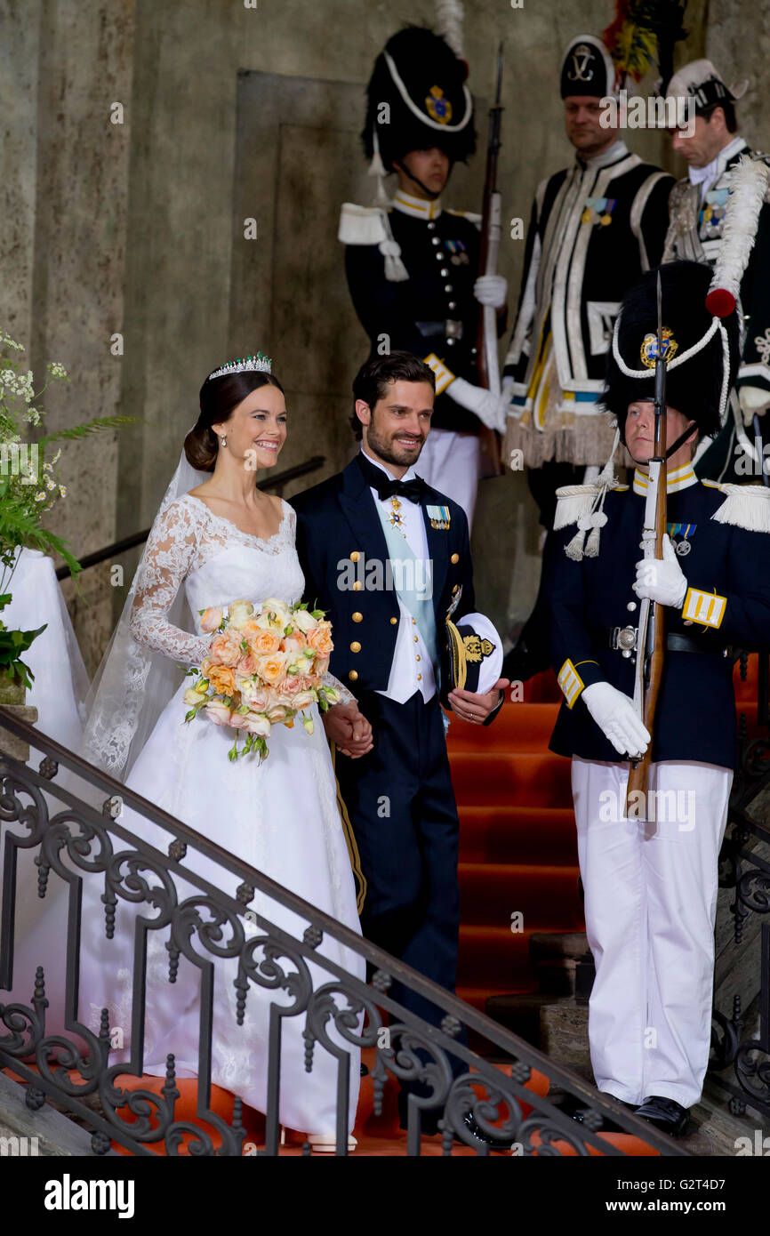 Lassen Sie Prinz Carl Philip von Schweden und Prinzessin Sofia von Schweden, ihre Trauung in der königlichen Kapelle in Stockholm Stockfoto
