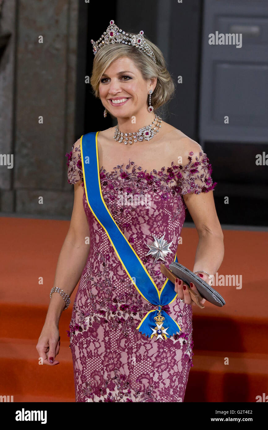 Maxima der Königin der Niederlande, nach der Hochzeit von Prinz Carl Philip von Schweden und Sofia Hellqvist Stockfoto