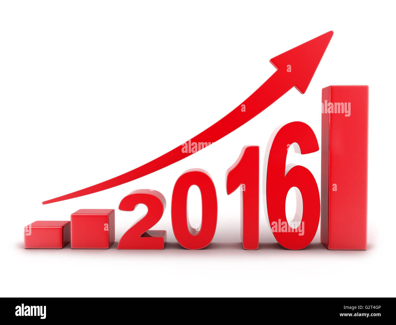 Roter Pfeil bis 2016 (im 3D-Rendering gemacht) Stockfoto