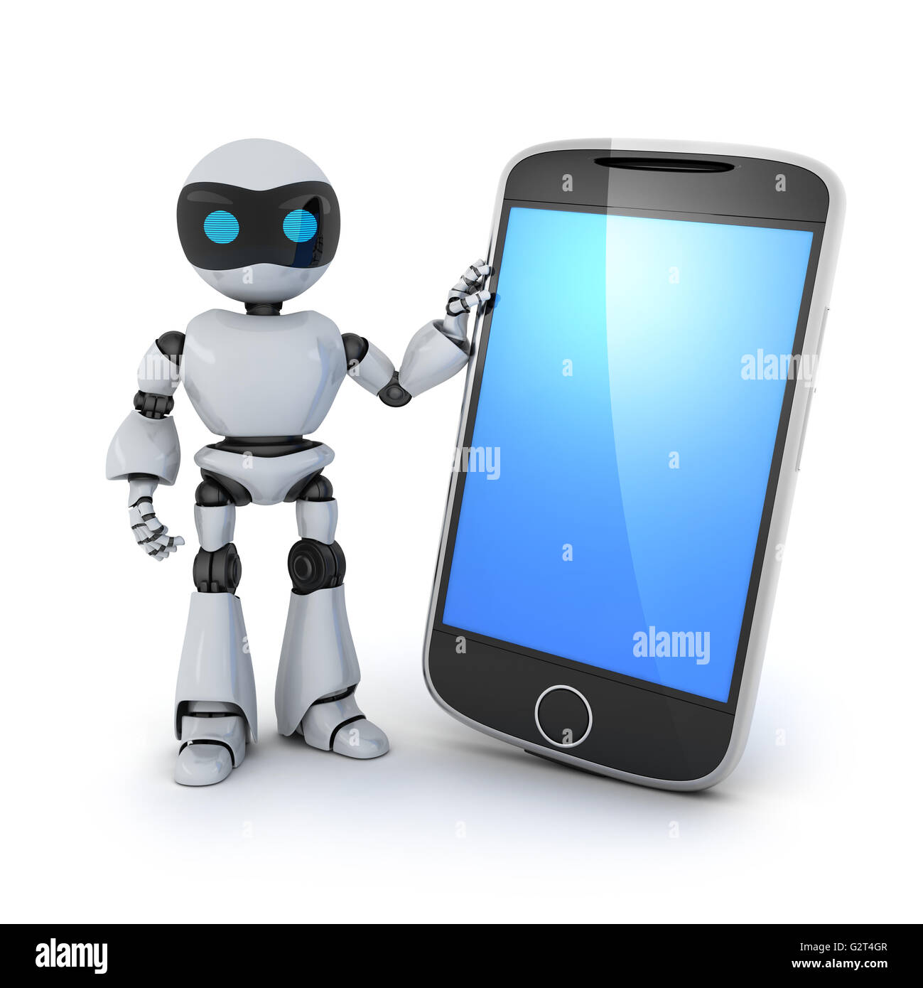 Telefon und Roboter (durchgeführt in 3D-Rendering) Stockfoto