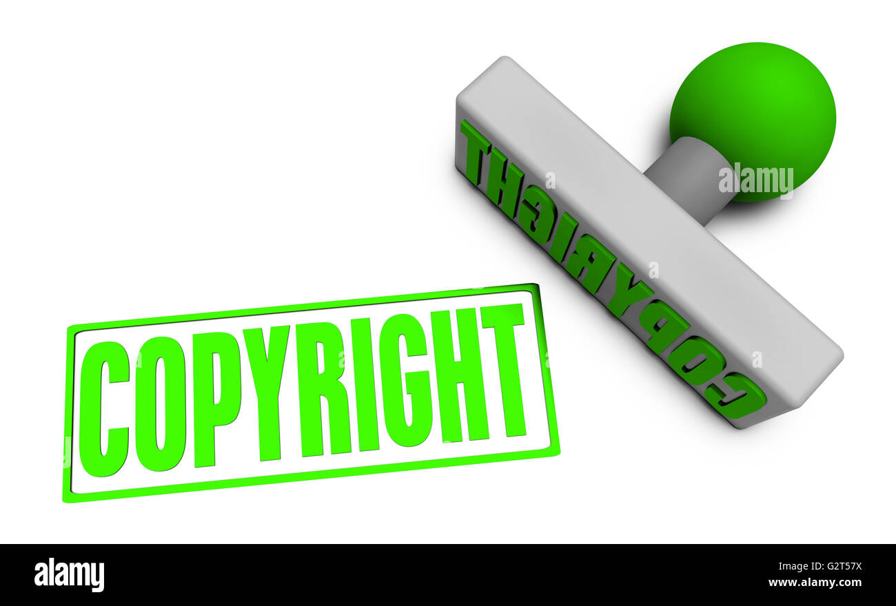 Copyright-Stempel oder hacken auf Papier-Konzept in 3d Stockfoto