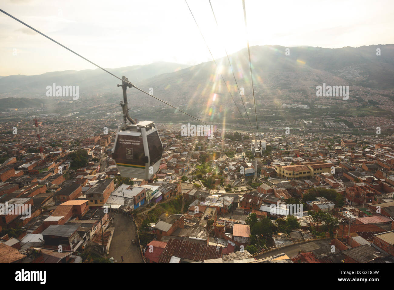 Die Barrios und Slums rund um Medellin Seilbahn Stockfoto