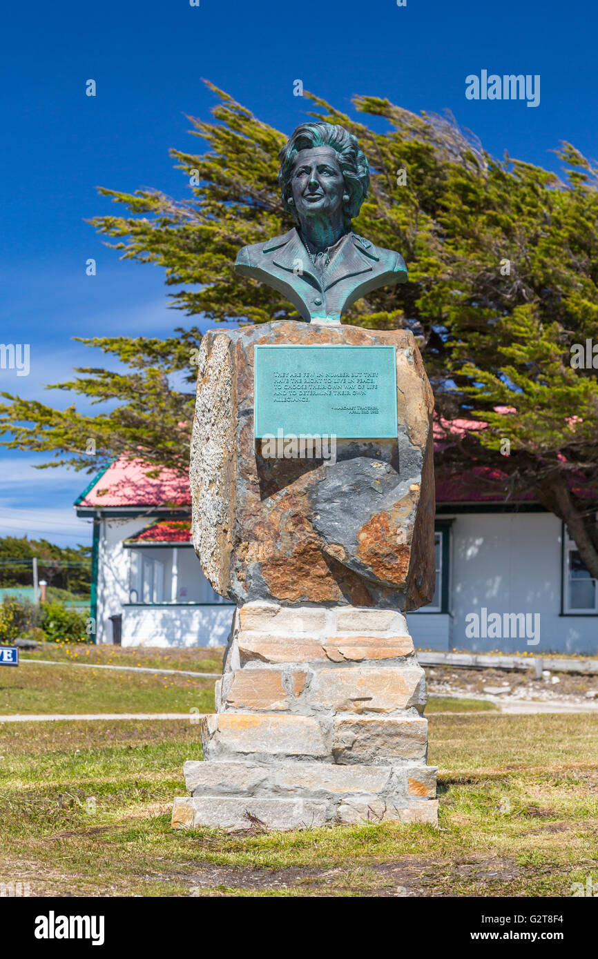 Das Denkmal für Margaret Thatcher am East Falkland-Inseln, Stanley, Falkland-Inseln, British Overseas Territory. Stockfoto