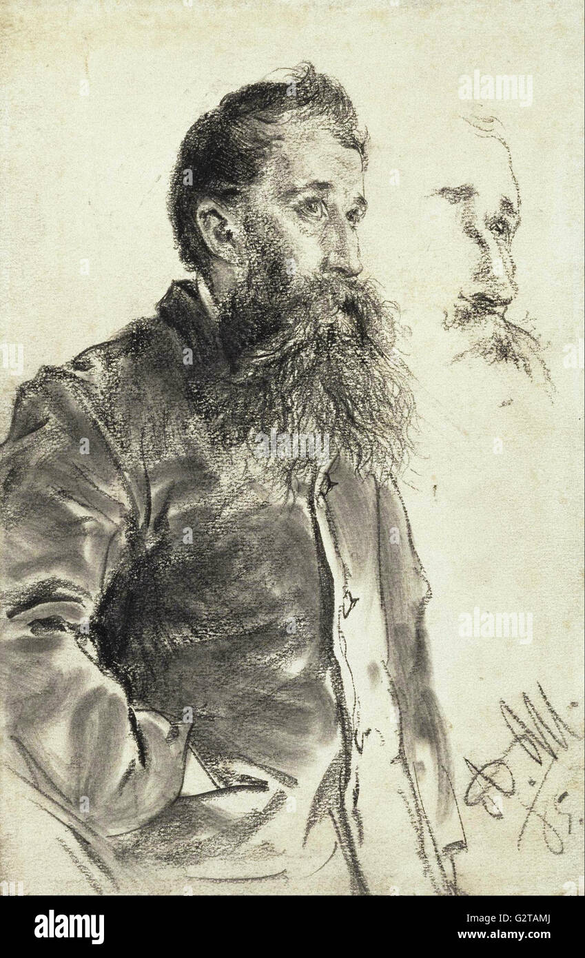 Adolphe von Menzel - Studie von einem Mann mit einem Bart, seine Hand in seine Tasche- Stockfoto