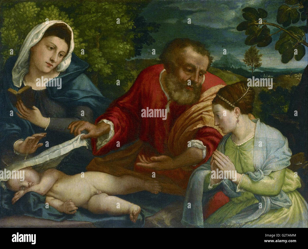 Nach Lorenzo Lotto die Heilige Familie mit einer Donatrix als die