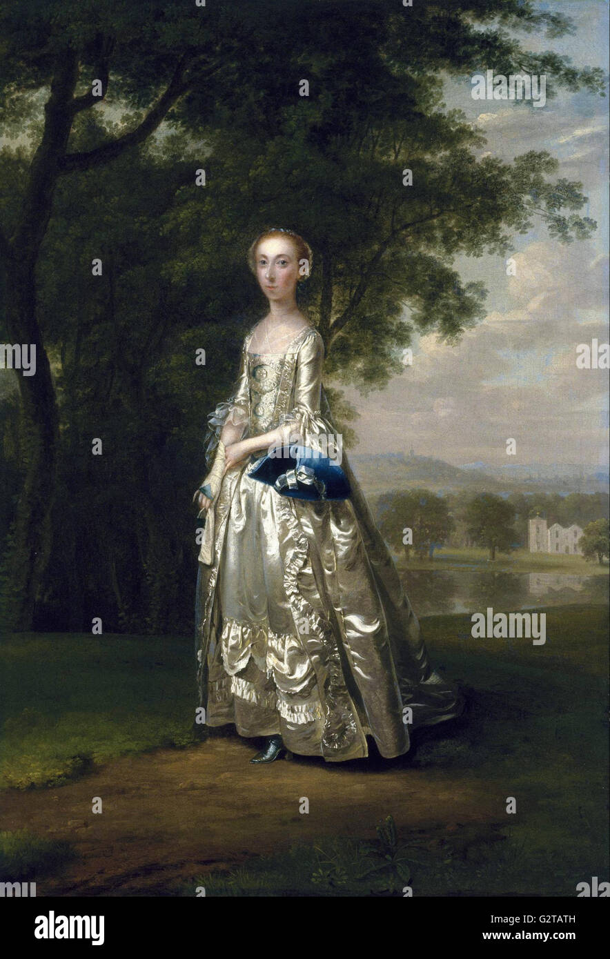 Arthur Devis - Porträt einer Dame in einer Landschaft- Stockfoto