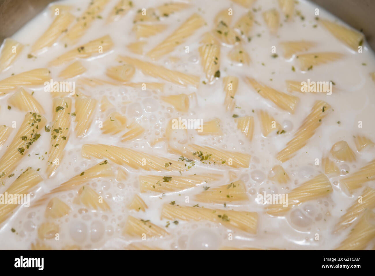 Italienische Nudeln mit Käse-Sauce zu Hause kochen Stockfoto