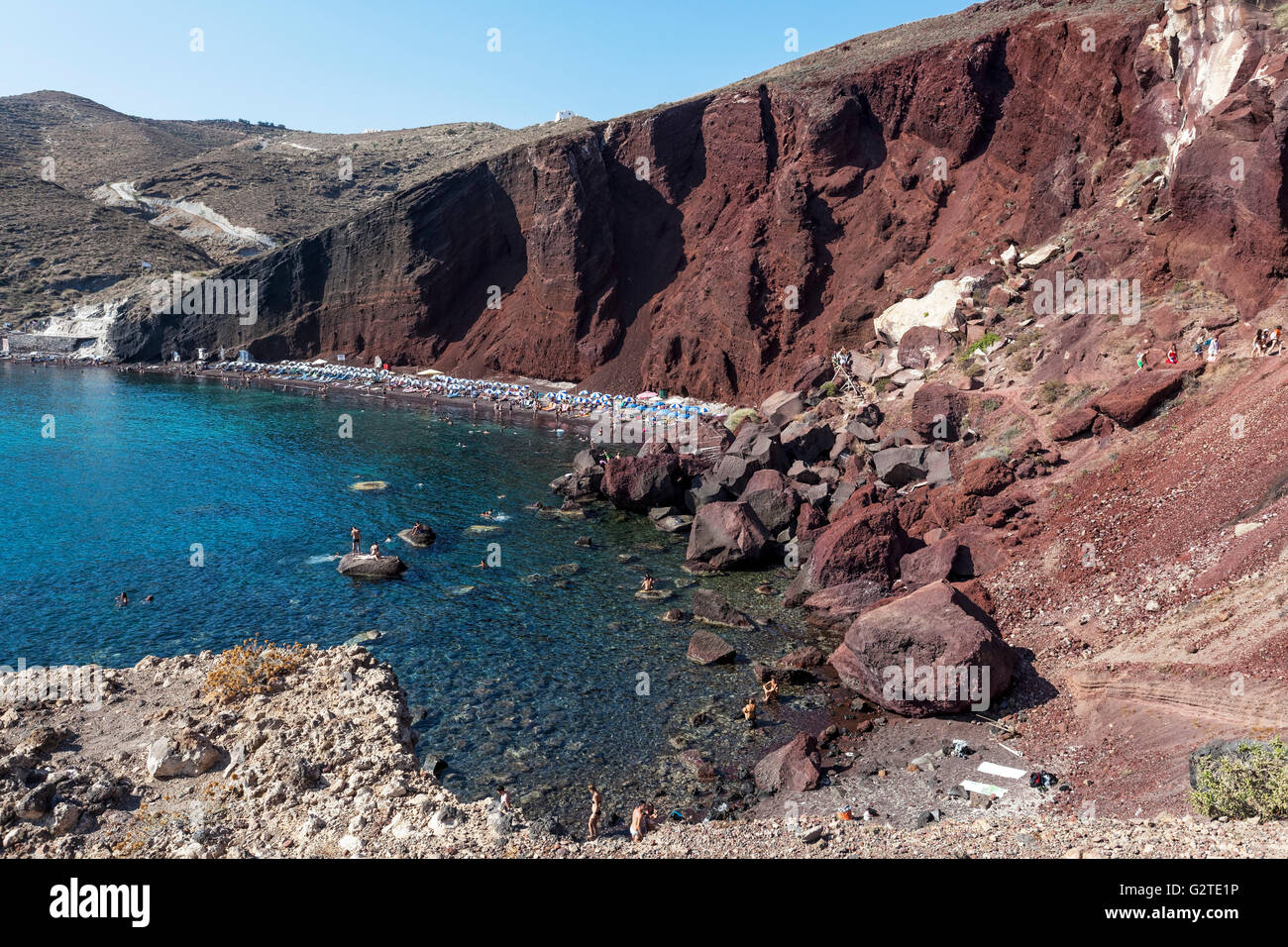 Red Beach, Santorin, Kykladen, griechische Inseln, Griechenland, Europa Stockfoto