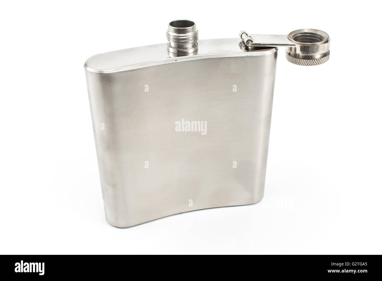 Flachmann für Alkohol isoliert auf weiss Stockfoto