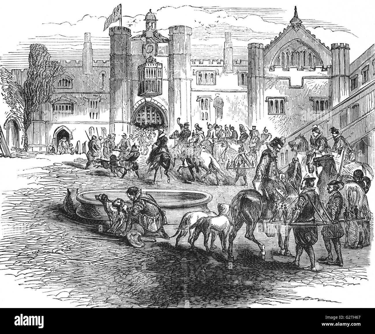 James I, König von England und Irland und seine Höflinge auf die Jagd. Stockfoto