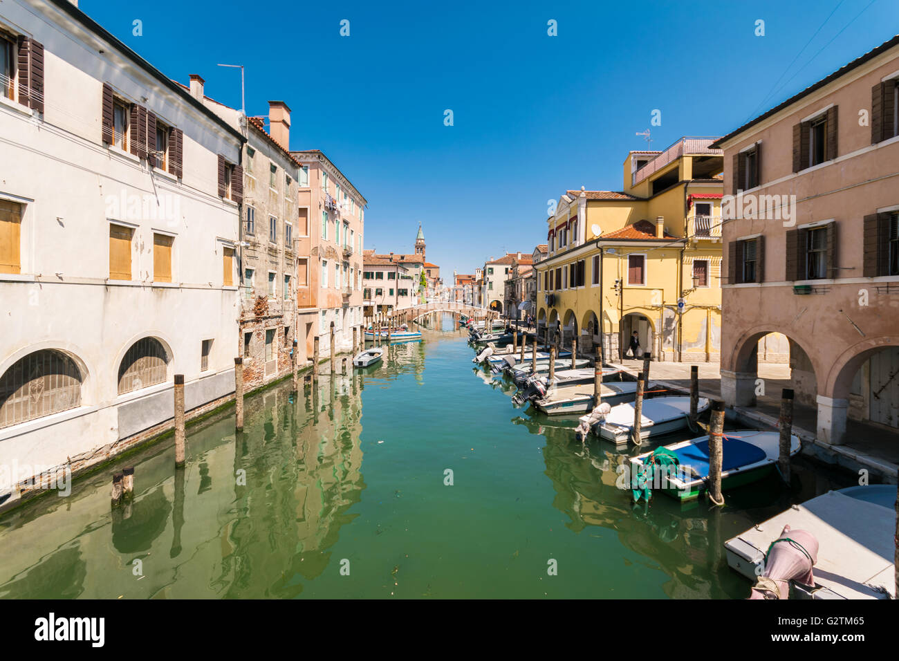 Charakteristischen Kanal in Chioggia, Lagune von Venedig, Italien. Stockfoto