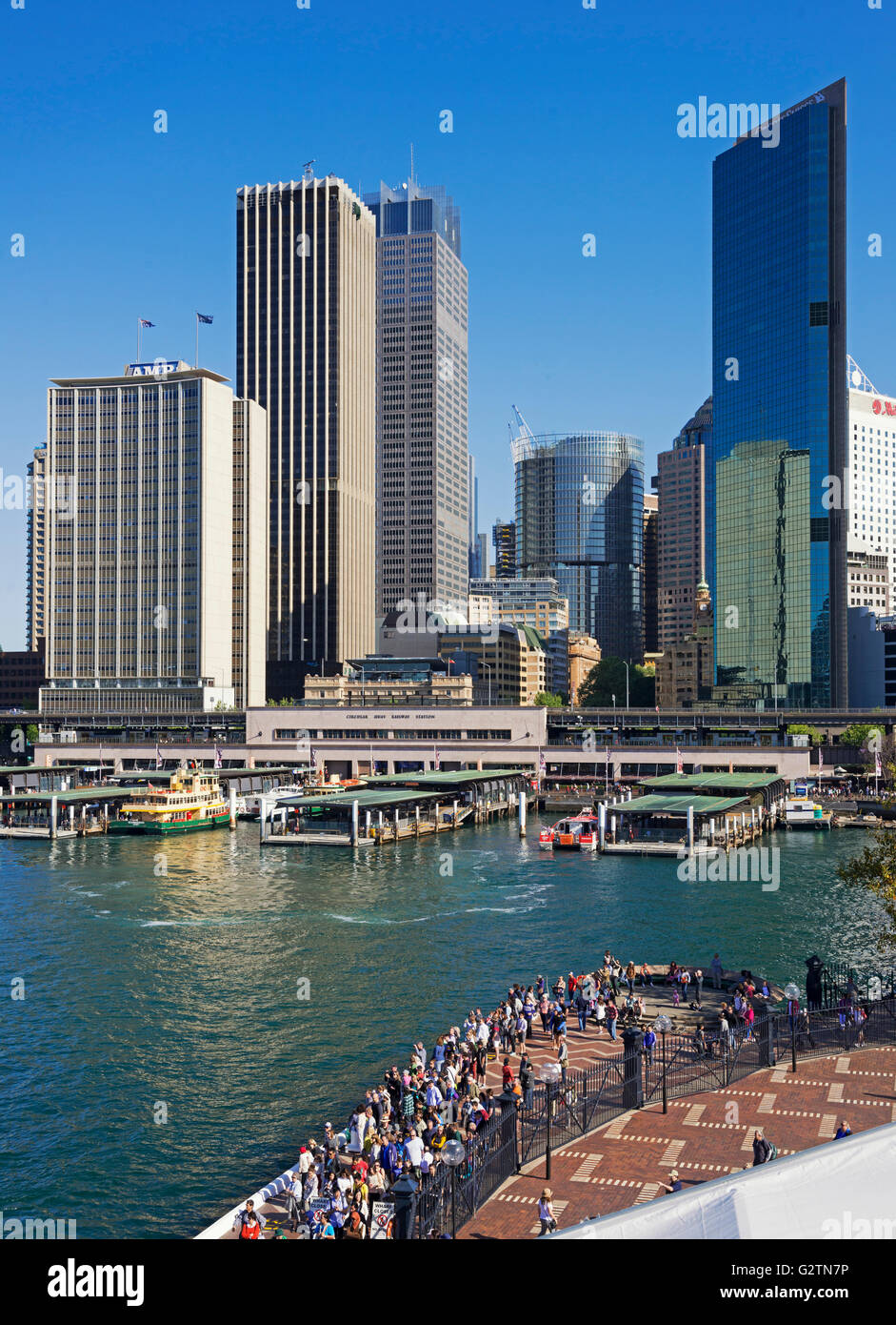 Blick auf Circular Quay und Financial District, Sydney, New South Wales, Australien Stockfoto