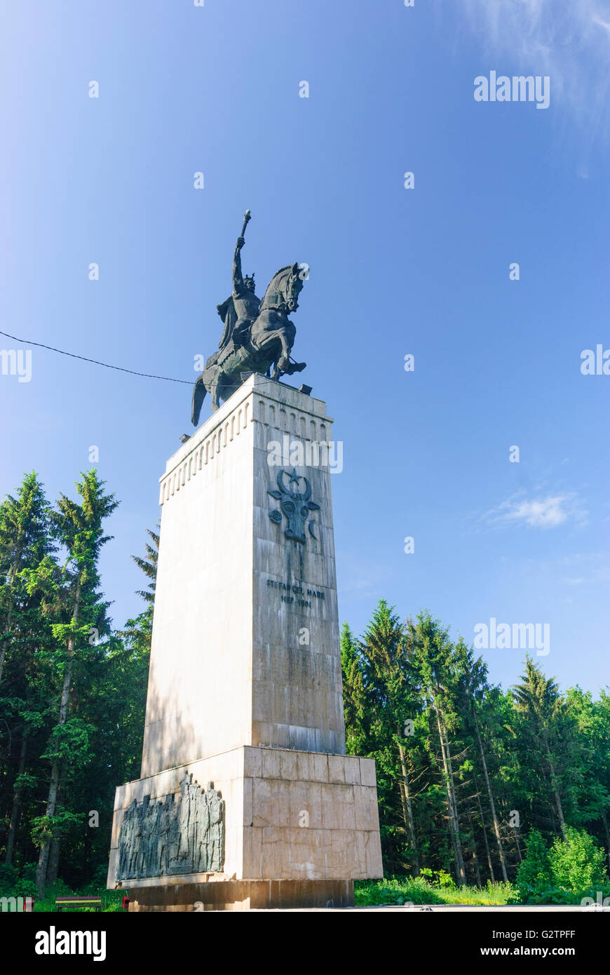 Statue von Stefan Cel Mare, Rumänien, Moldau, Moldawien, Moldau, Suceava Stockfoto