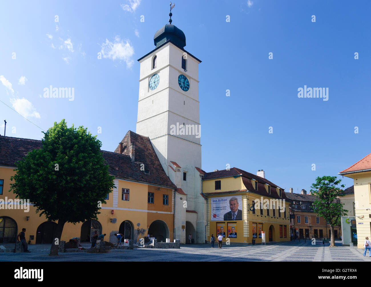 Piata Mare (Big Square) mit Rathausturm, Rumänien, Siebenbürgen, Transsilvanien, Siebenbürgen (Transsilvanien), Sibiu Stockfoto