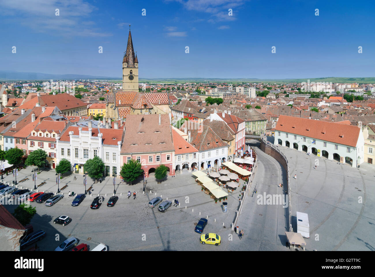 Piata Mica (kleiner Platz) und evangelische Pfarrkirche, Rumänien, Siebenbürgen, Transsilvanien, Siebenbürgen (Transsilvanien), Stockfoto