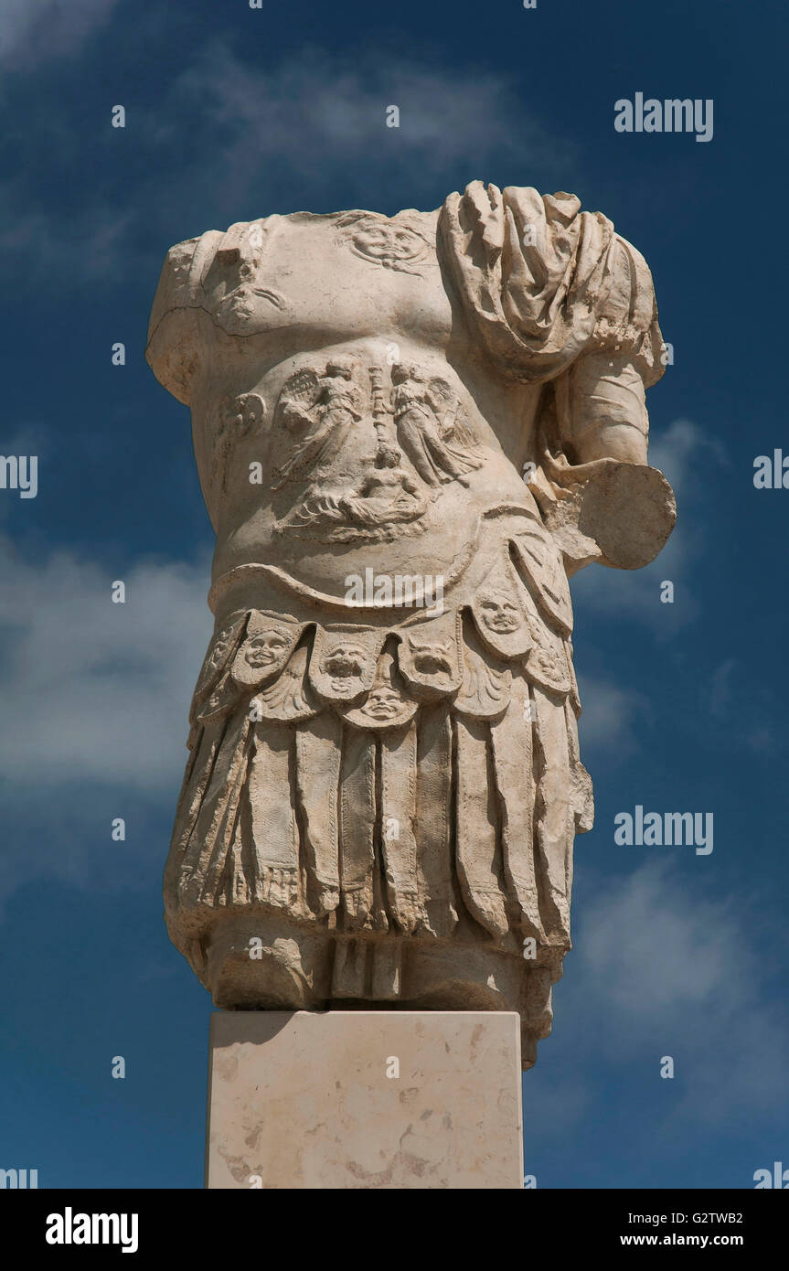 Torreparedones, ibero-römischen archäologischen Park, Statue in der Forum-1. Jahrhundert, Baena, Provinz Córdoba, Spanien, Europa Stockfoto