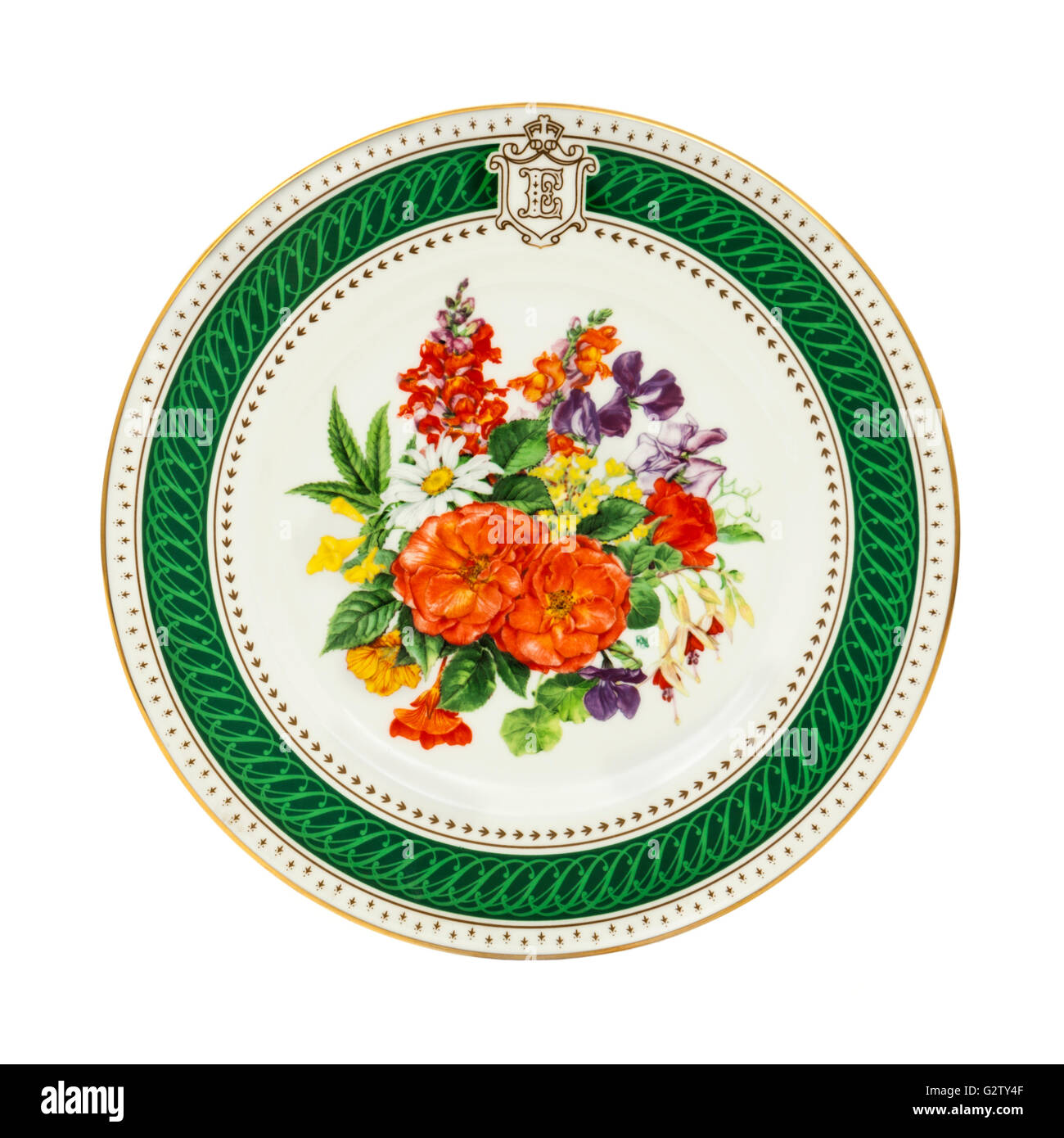 Royal Crown Derby handbemalt Platte ausgegeben, um den 80. Geburtstag von Königin Elizabeth die Königin-Mutter Stockfoto