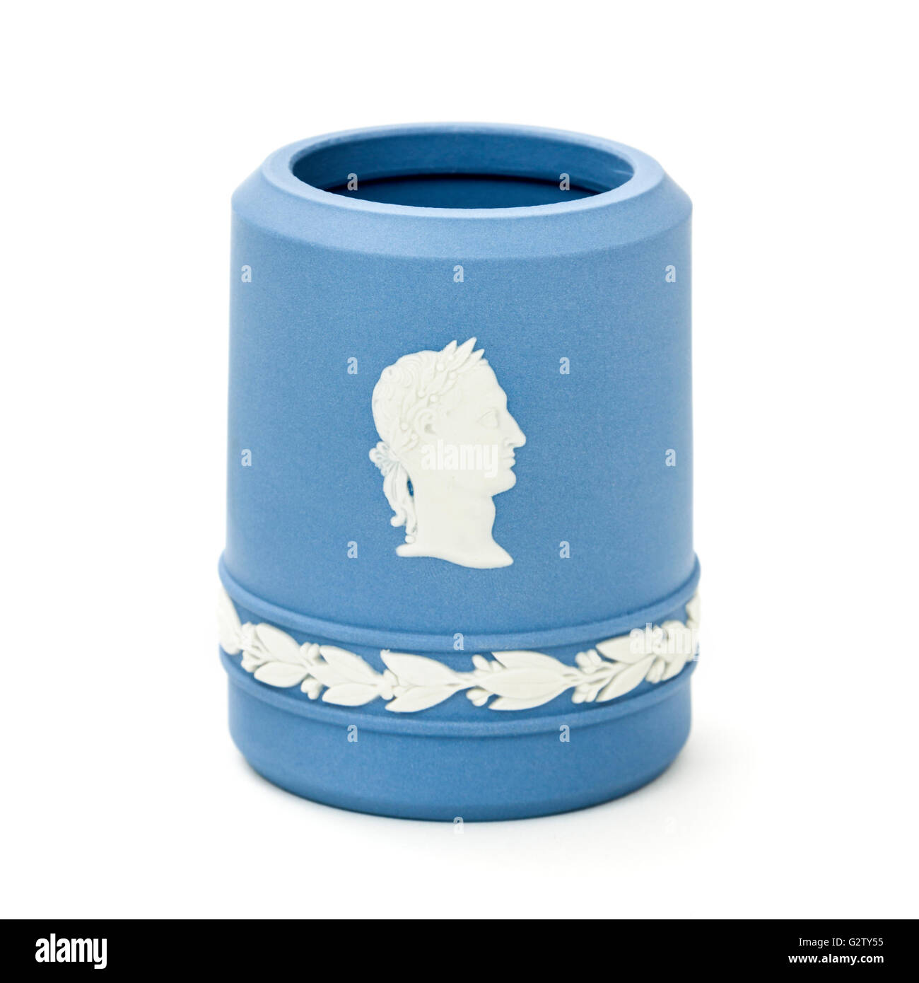 Wedgwood Blue Jasperware Neo-klassischen Bleistift / Kugelschreiber Halter Stockfoto