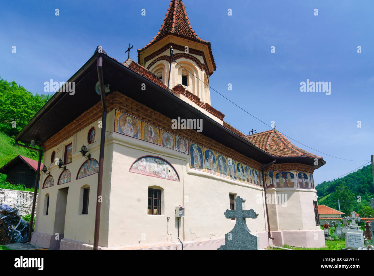 außen lackiert Kirche in Transkarpatien in Cheia, Rumänien, Siebenbürgen, Transsilvanien, Siebenbürgen (Transsilvanien), Moieciu Stockfoto