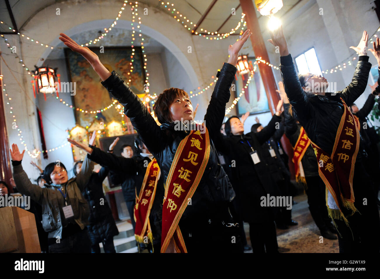 CHINA Provinz Shaanxi katholische Kirche in Tongyuan, mission Konferenz / CHINA Provinz Shaanxi, Katholische Kirche in Tongyuan, Missionskonferenz Stockfoto