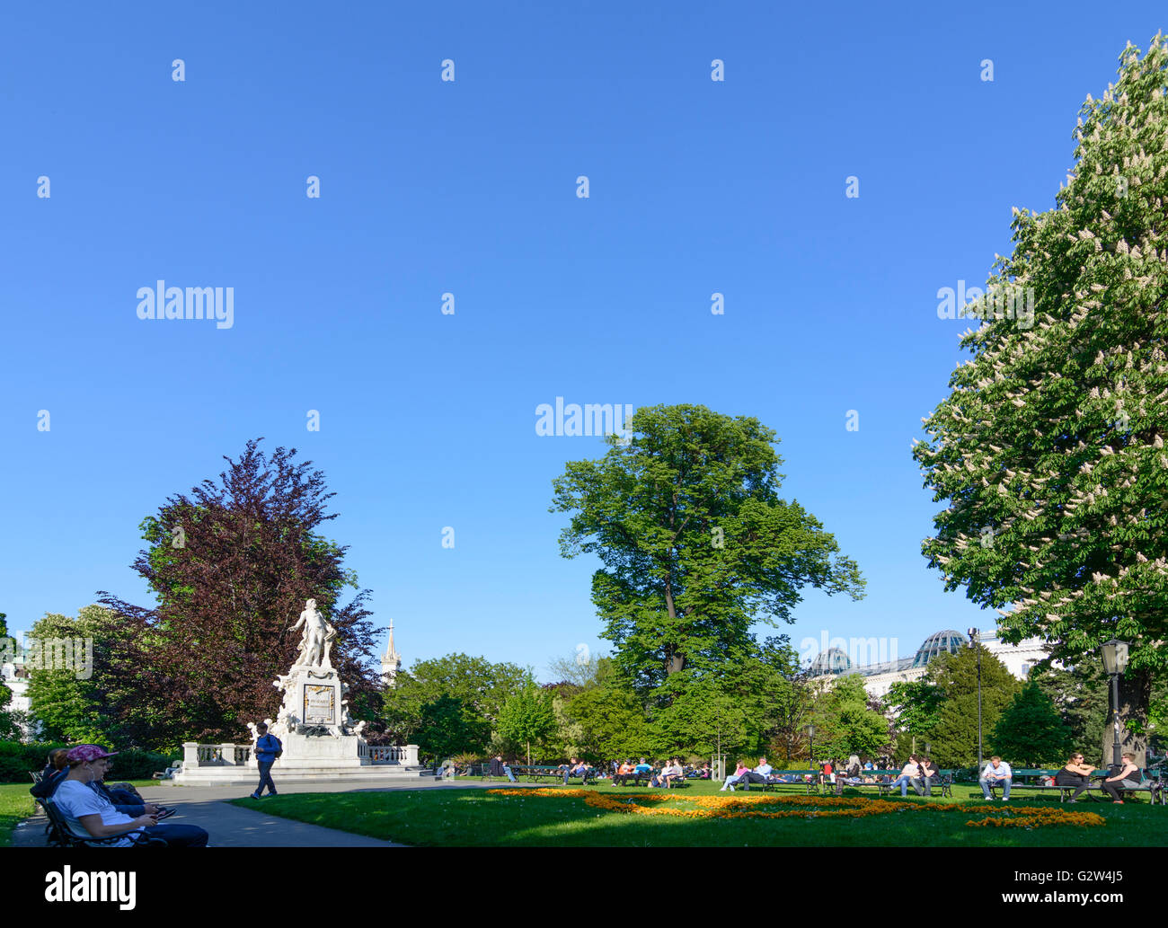 Burggarten Schlossgarten und Denkmal für Wolfgang Amadeus Mozart, Österreich, Wien, Wien Stockfoto