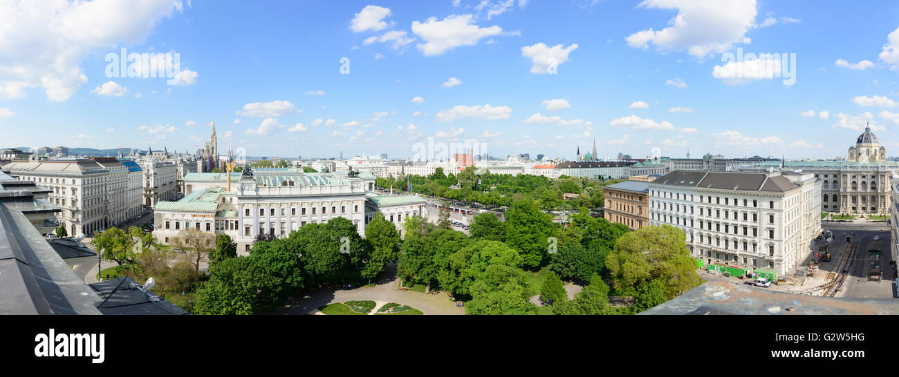 Blick von der Justizpalast am Rathaus, Parlament, St.-Stephans Kathedrale, Kunstmuseum (von links nach rechts), Österreich, Vienn Stockfoto