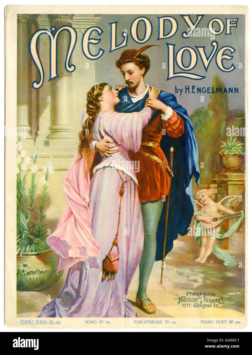 Klaviernoten-Cover für "Melody of Love" von H. Engelmann. Veröffentlicht von Theodore Presser Co., Philadelphia, 1902 Stockfoto