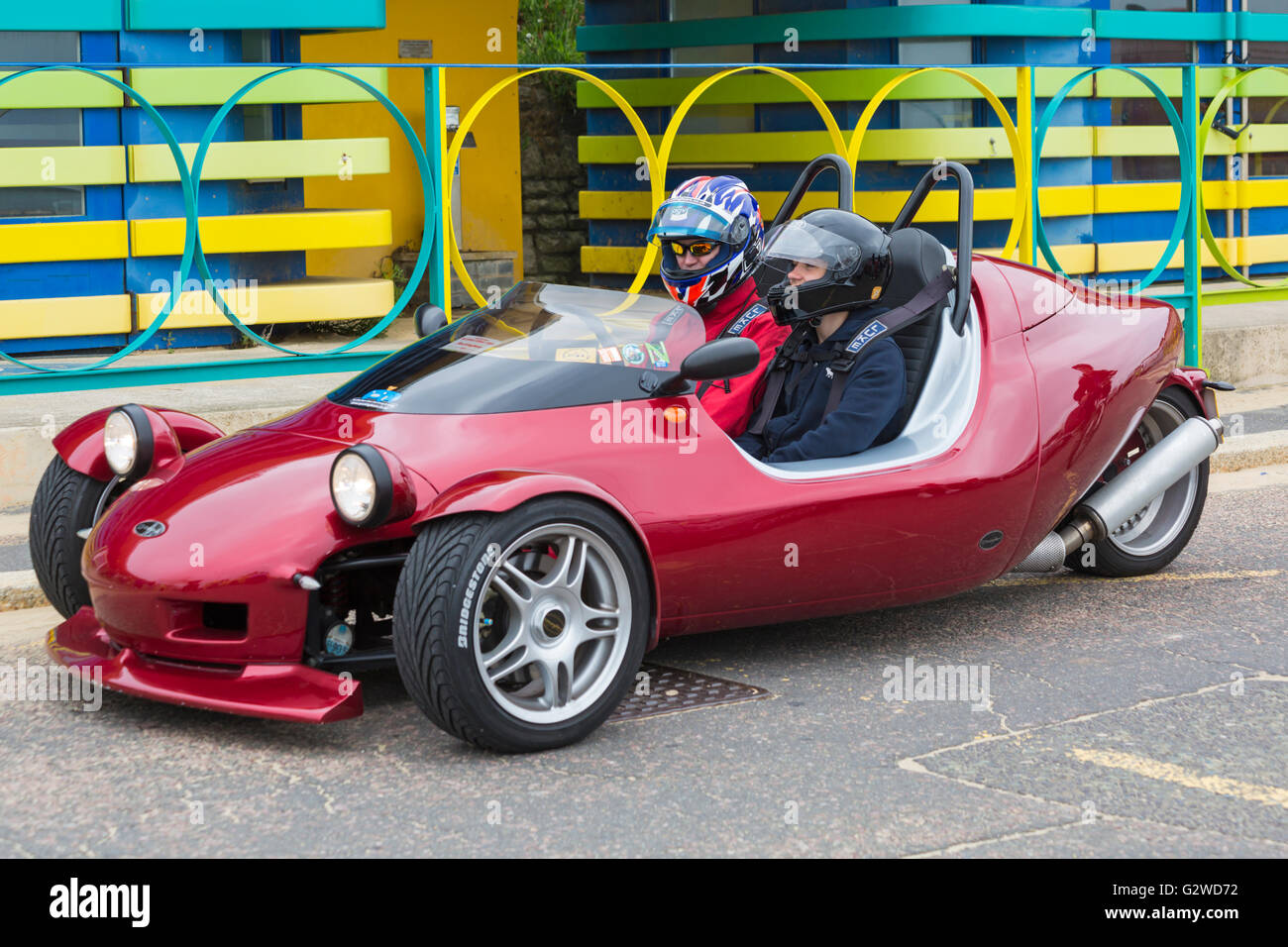 Bournemouth, UK 3. Juni 2016. Grinnall Scorpion III 3 reverse Trike Auto kommt für den ersten Tag des Festivals Bournemouth Räder. Bildnachweis: Carolyn Jenkins/Alamy Live-Nachrichten Stockfoto