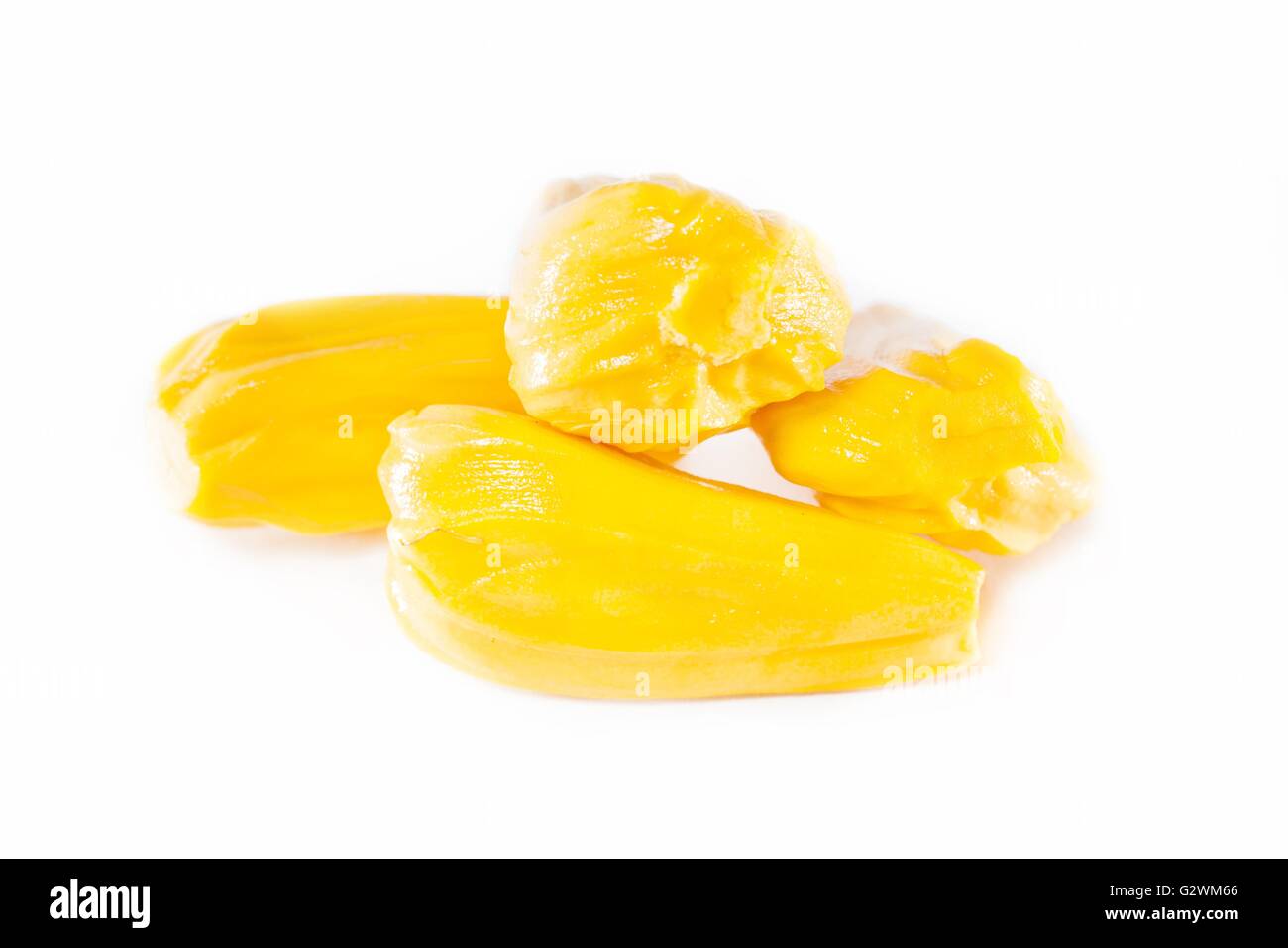 Riss der asiatischen Jackfrucht mit weißem Hintergrund Stockfoto