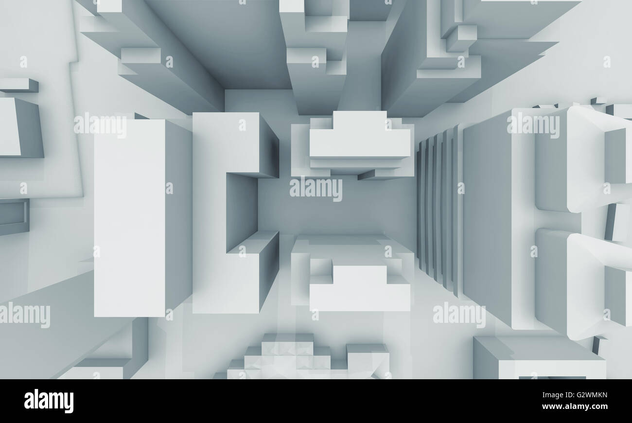 Abstrakte schematische zeitgenössischen Stadtlandschaft, Ansicht von oben mit Perspektive-Effekt Digital 3d Illustration, Computergrafik Stockfoto