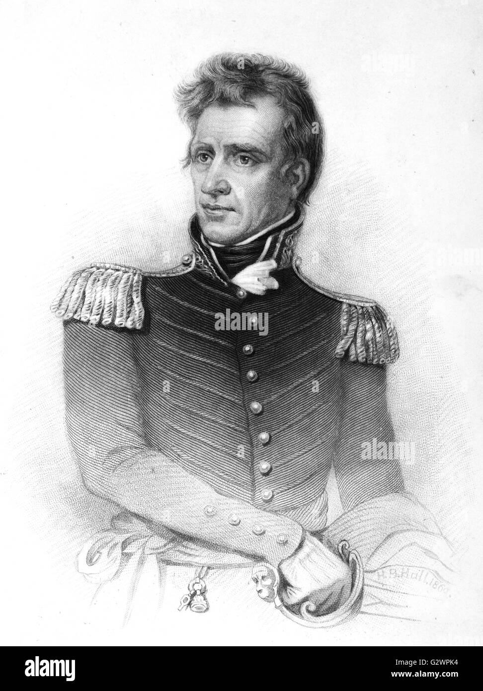 Präsident Andrew Jackson in kriegerischer Pose. Stockfoto