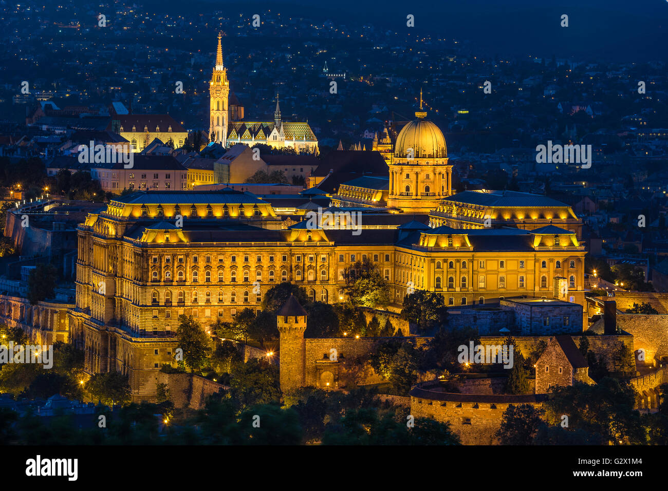 Budaer Burg mit Blick auf die Donau in Budapest Stockfoto