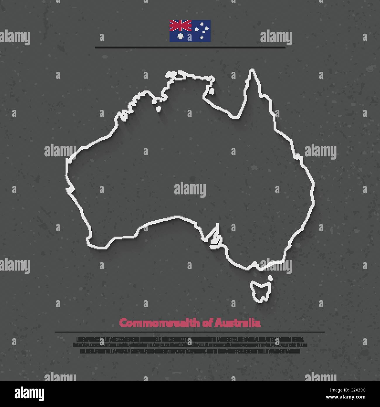 Commonwealth of Australia isoliert Karte und offizielle Flaggen-Icons. Australischen Kontinent dünne Linie Vektorkarte. Aussie geog Stock Vektor