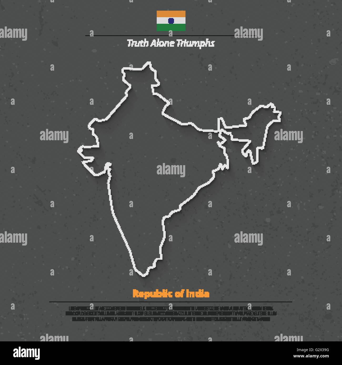 Republik Indien isoliert Karte und offizielle Flaggen-Icons. Vektor-indische politische Karte dünne Linie Stil Illustration. Südasien-cou Stock Vektor
