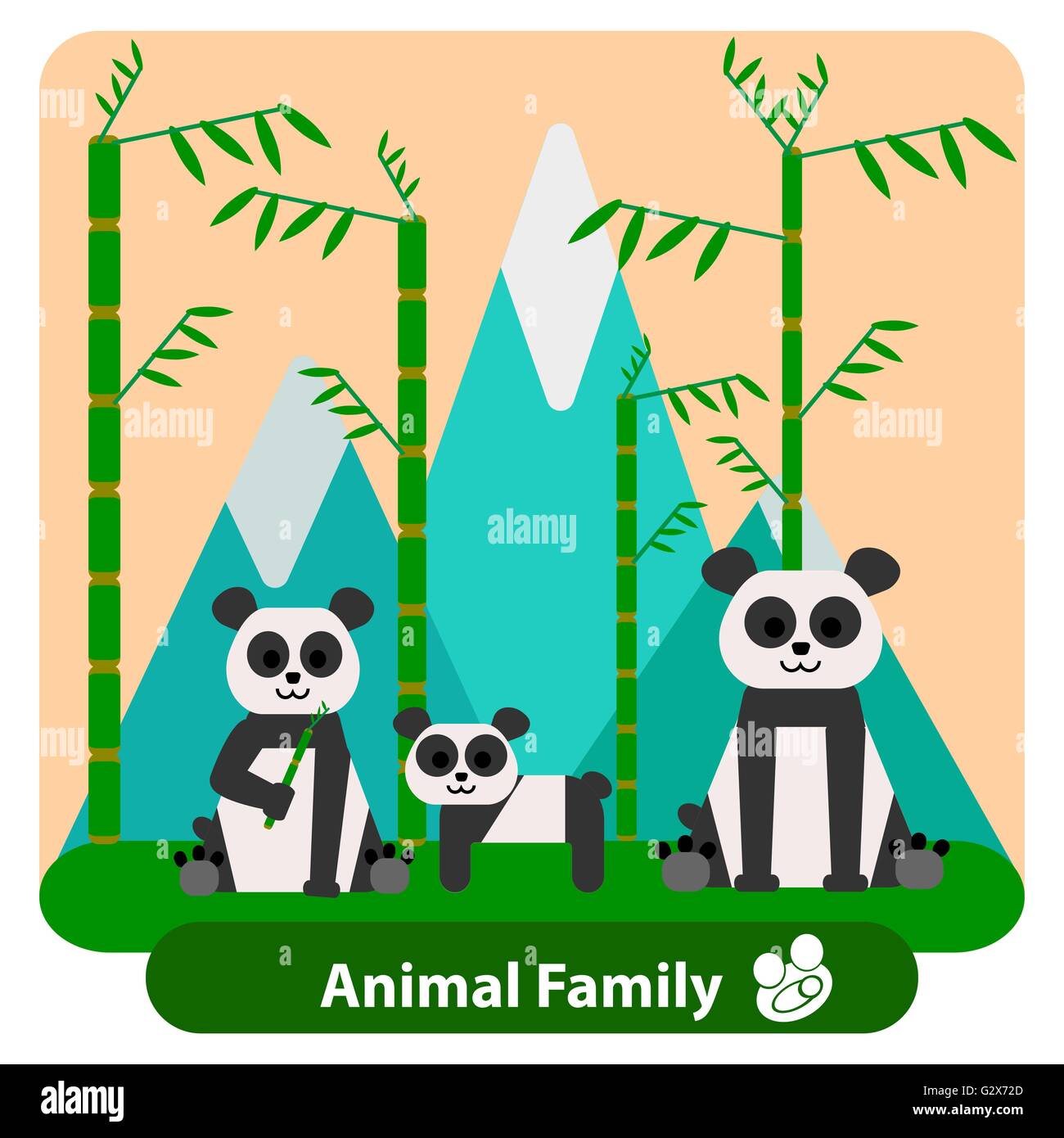 Familie Panda auf dem Hintergrund der Bambus und die Berge. Stock Vektor