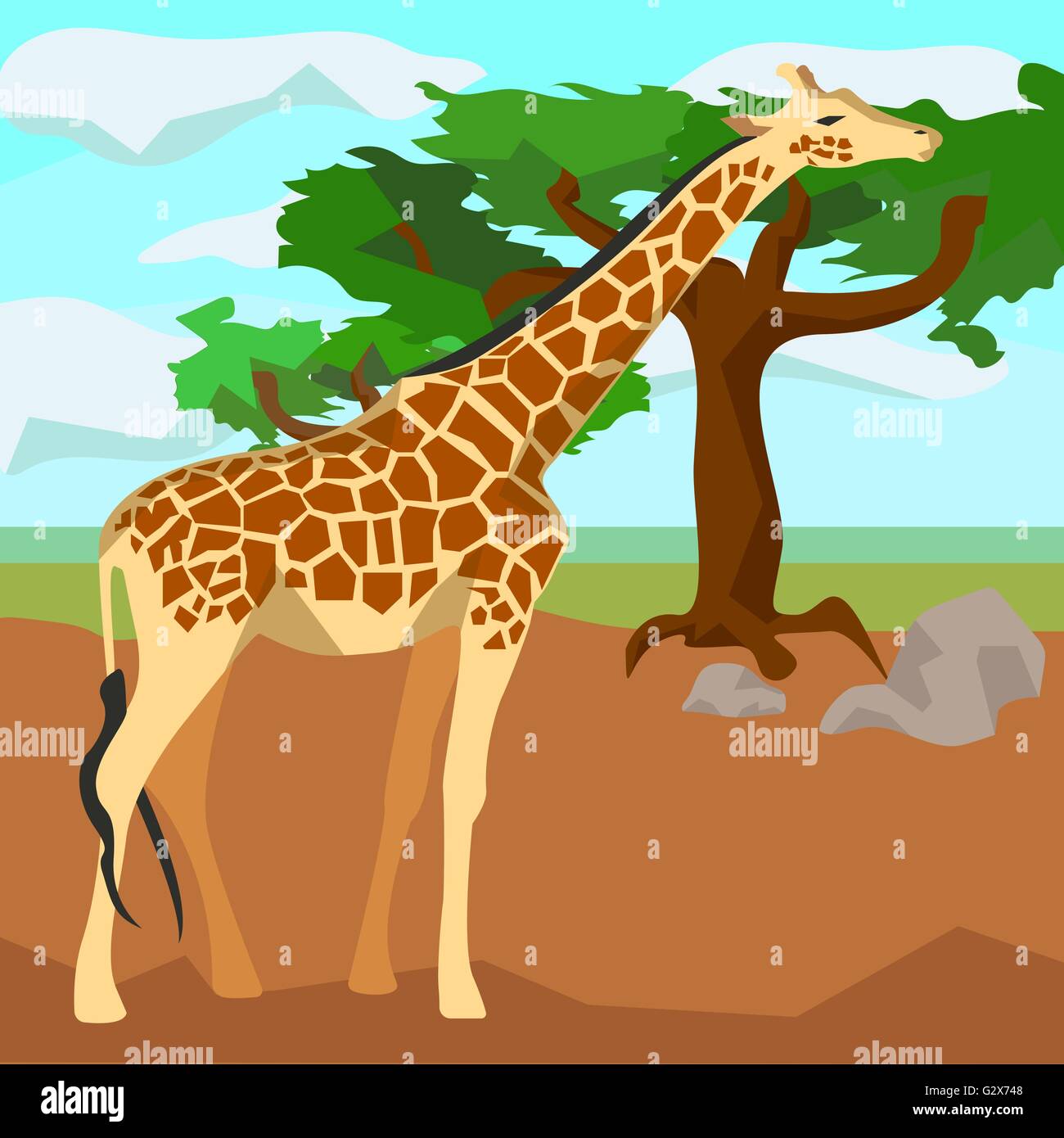 Giraffe auf Hintergrund Bäume, Tiere und Natur Stock Vektor