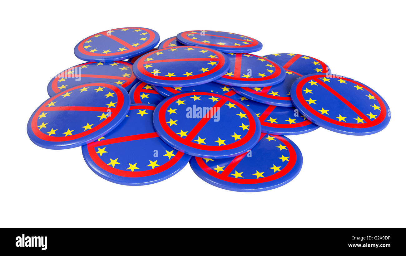 Kleine Haufen von EU-Sterne Abzeichen 3D-Illustration durchgestrichen Stockfoto