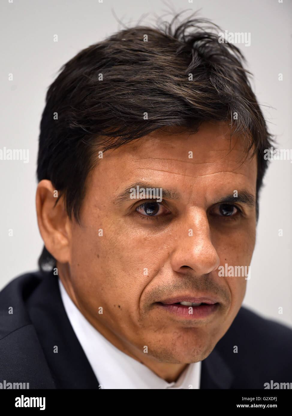 Wales Manager Chris Coleman während einer Pressekonferenz in der Friends Arena, Stockholm. DRÜCKEN SIE VERBANDSFOTO. Bilddatum: Samstag, 4. Juni 2016. Siehe PA Story SOCCER Wales. Bildnachweis sollte lauten: Joe Giddens/PA Wire. Stockfoto