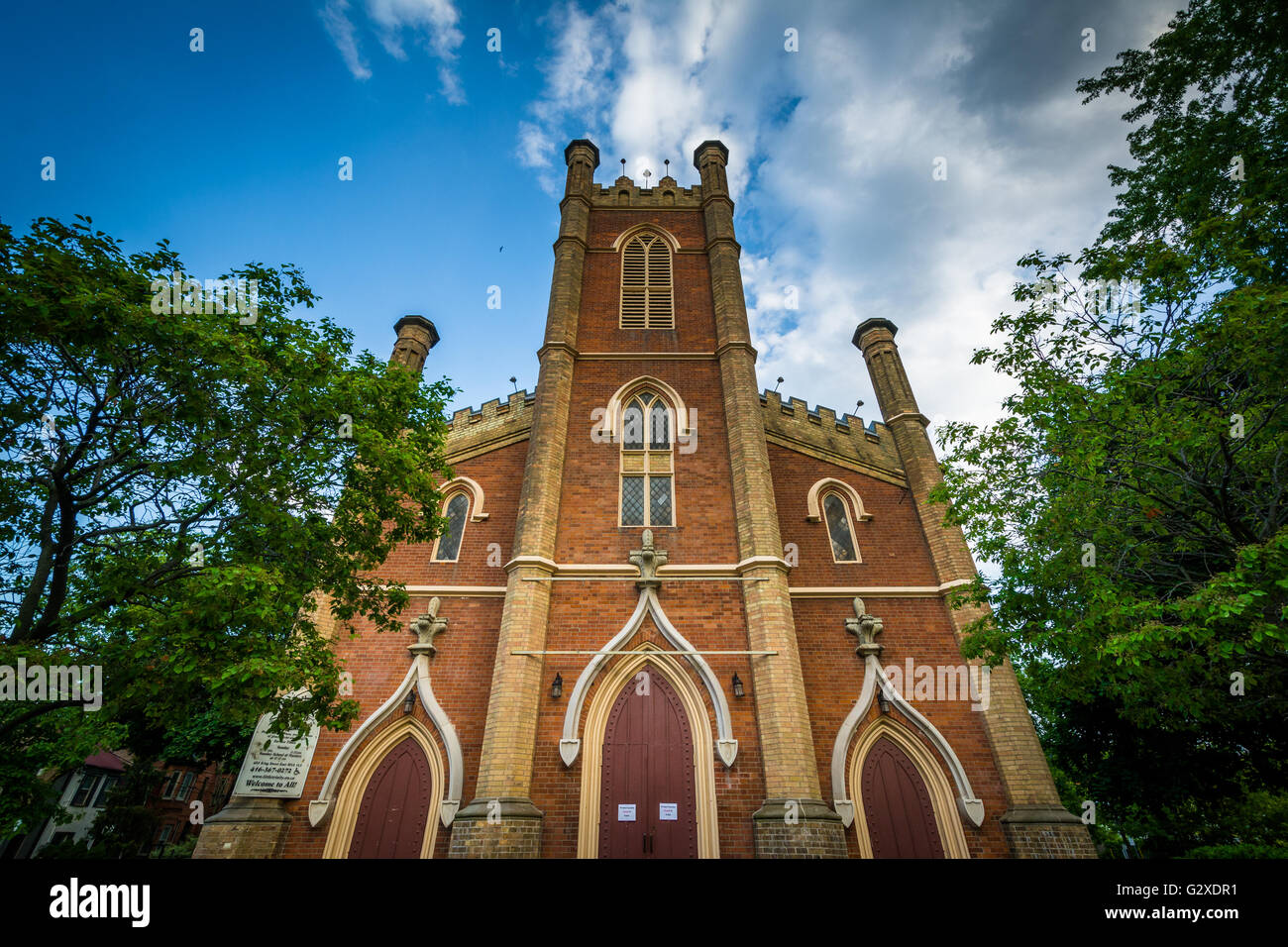 Kleine anglikanische Dreifaltigkeitskirche in Corktown, Toronto, Ontario. Stockfoto Kleine anglikanische Dreifaltigkeitskirche in Corktown, Toronto, Ontario. Stockfoto