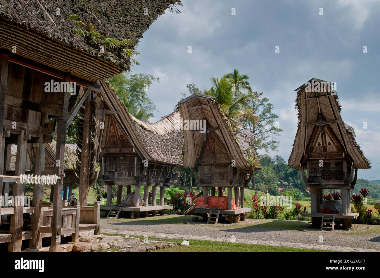 Sulawesi, Kete Kesu Dorf, traditionellen Pfahlbauten Stockfoto