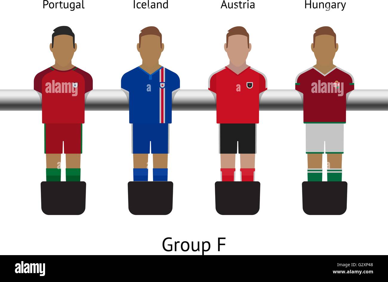 Tisch-Fußball-Spiel. Kicker Fussball Spieler gesetzt. Portugal, Island,  Österreich, Ungarn Stock-Vektorgrafik - Alamy