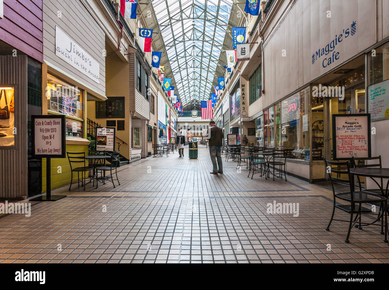 Das historische Arcade Shopping-Center in der Innenstadt von Nashville, Tennessee Stockfoto