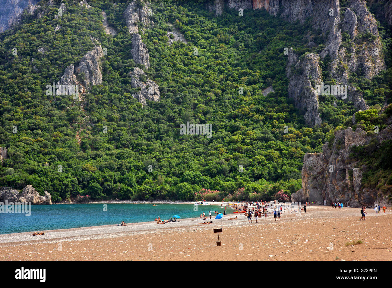 Die spektakulären Strand von Olympos, neben einer sehr wichtige archäologische Stätte. Cirali, Lykien, Provinz Antalya, Türkei. Stockfoto