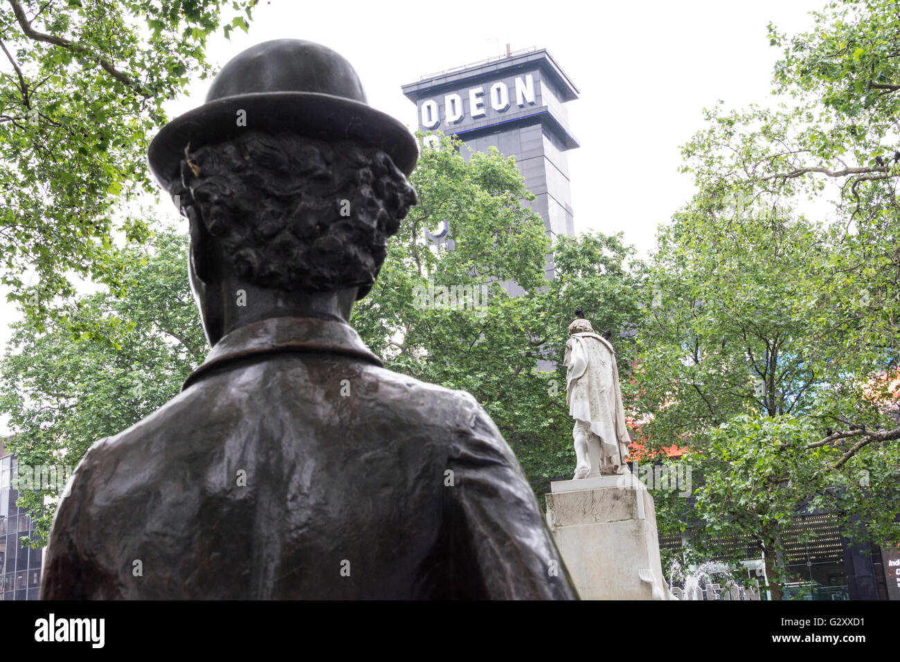 Charlie Chaplin Statue, Leicester Square, London, England, Vereinigtes Königreich Stockfoto