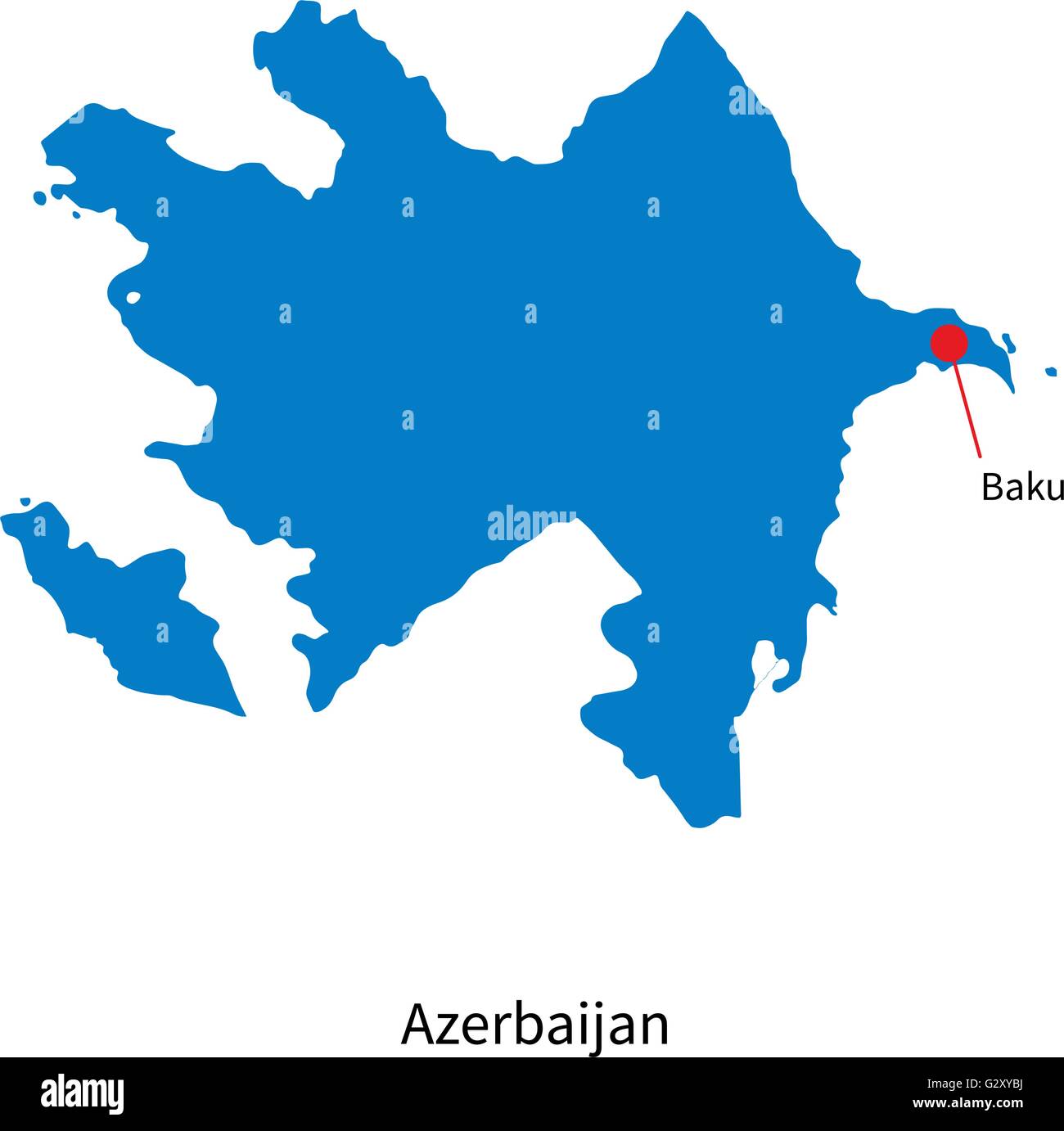 Detaillierten Vektorkarte von Aserbaidschan und Hauptstadt Baku Stock Vektor