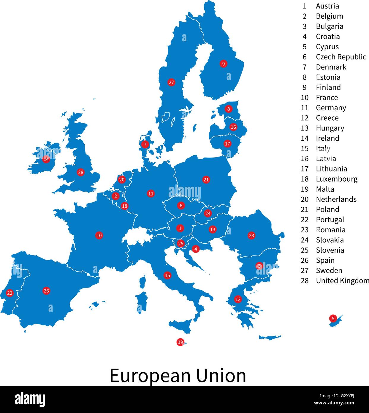 Detaillierten Vektorkarte der Europäischen Union und Europa Länder Stock-Vektorgrafik - Alamy