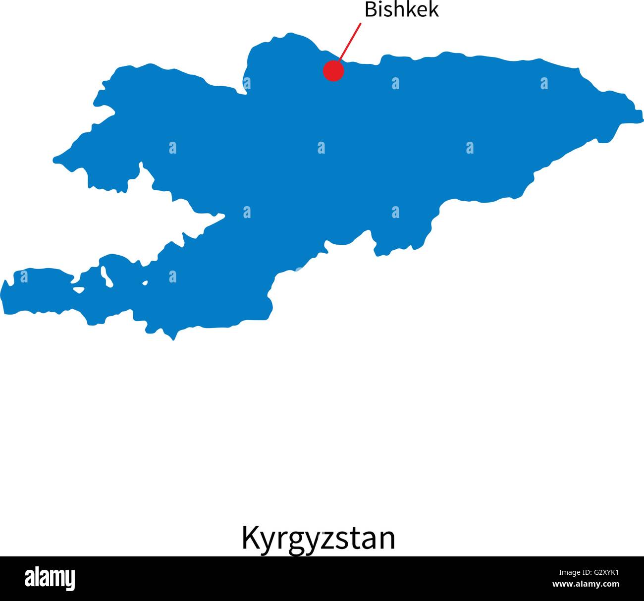 Detaillierten Vektorkarte von Kirgisistan und Hauptstadt Bischkek Stock Vektor