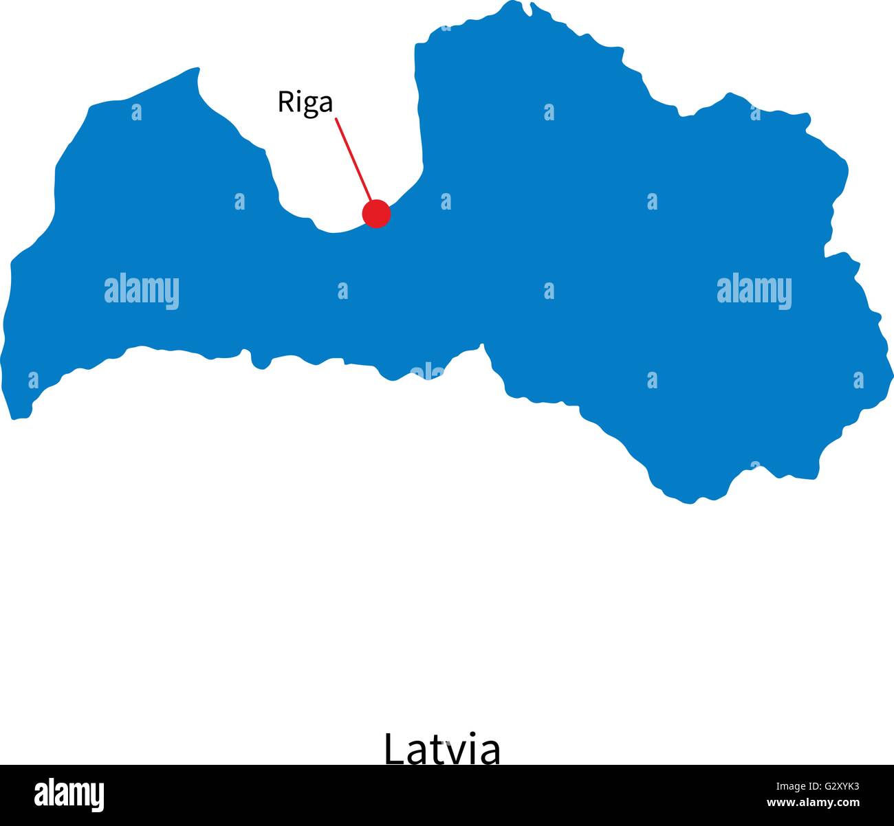 Detaillierten Vektorkarte von Lettland und Hauptstadt Riga Stock Vektor