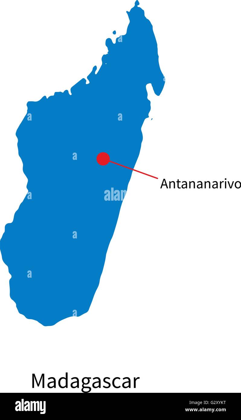 Detaillierten Vektorkarte von Madagaskar und Hauptstadt Antananarivo Stock Vektor